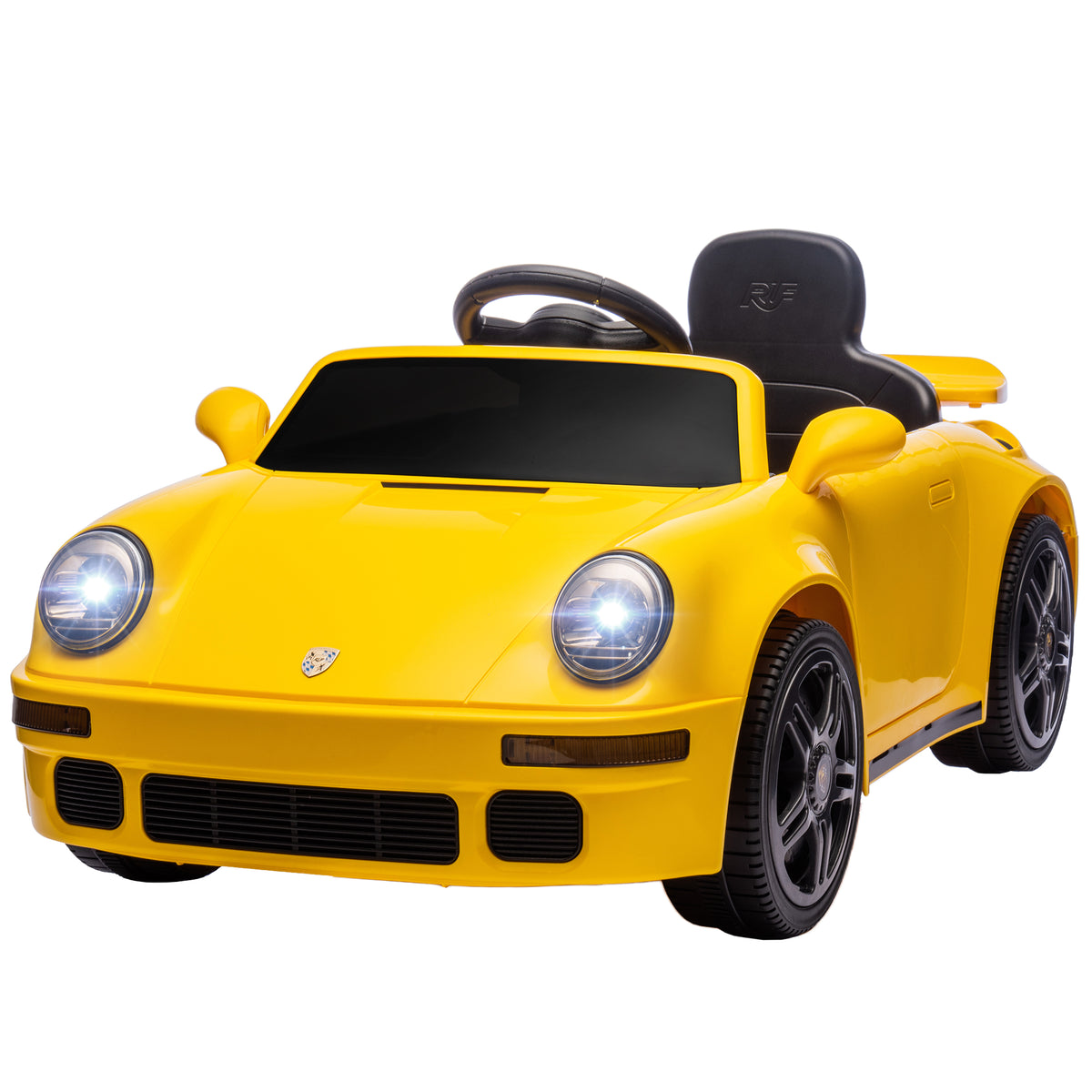 Kinder-Elektroauto, 12V Kinderauto mit Fernbedienung, sanfter Start, MP3-Player, LED-Lichter, Hupe, Energieanzeige, Gelb