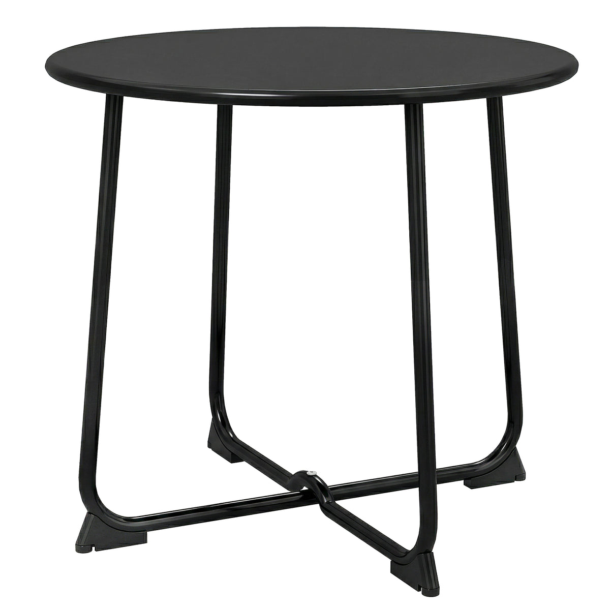 50 cm Runder Outdoor-Tisch, Metall Gartencouchtisch mit X-förmigem Gestell und rutschfesten Füßen, Schwarz