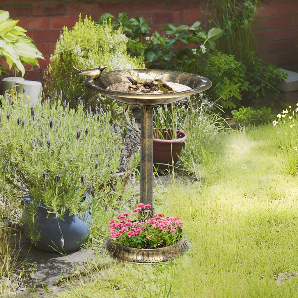 Vogeltr?nke, Vogelbad mit Statue, Blumenmuster, 2 Becken, Kunststoff, antiker Look, 50B x 72H cm, Bronzefarben