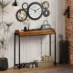 Flurtisch, schmaler Konsolentisch, Metall, Spanplatte, Rustikal-Braun