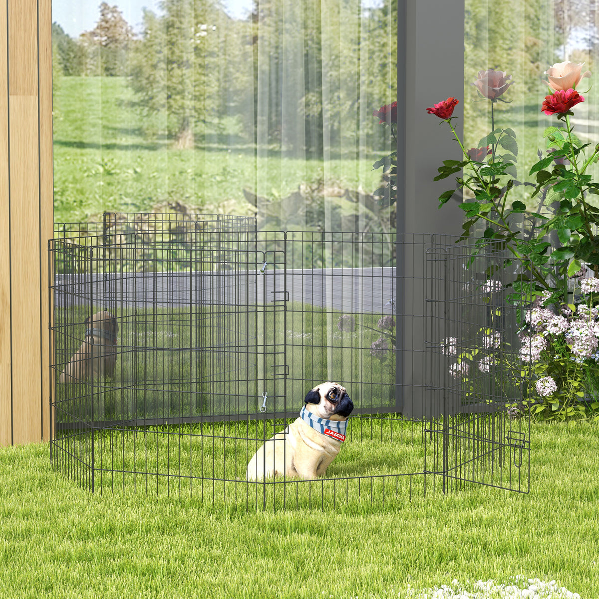 8 Panel DIY Dog Pen with Door, for Dogs, Small Animals, Indoor/Outdoor Use, 91cm High