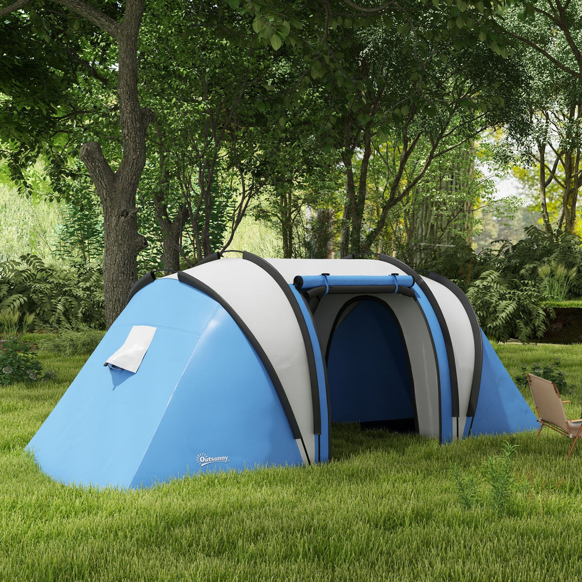 Two-Man Tent, with Bedrooms, Living Room and Canopy - Blue