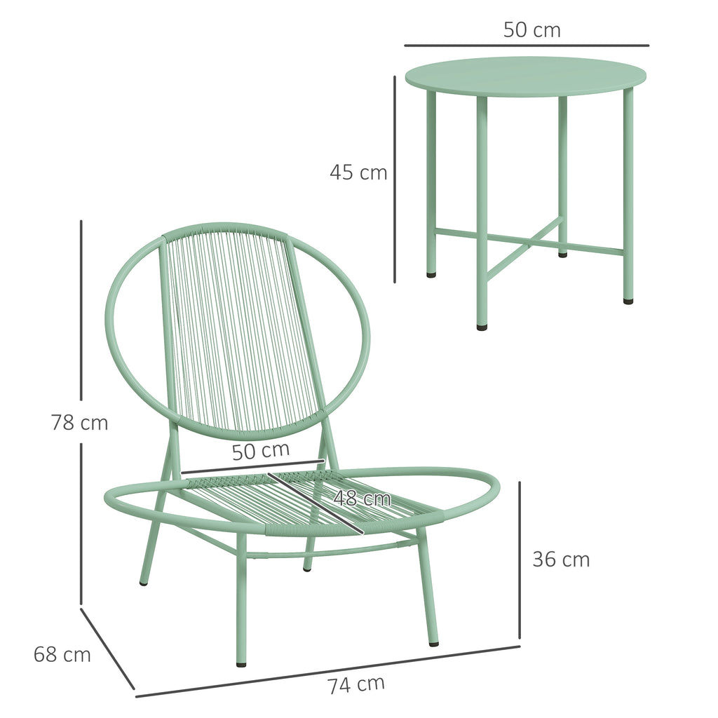 Bistro-Set 3-teilig aus Polyrattan Wetterfest Gartenmöbel Set mit Bistrotisch Muschelförmige Gartenstühlen Grün