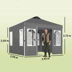 Pavillon 3x3m Wasserdicht Stabil Winterfest Pop-up Faltpavillon, Ein-Knopf-Aufbau, UV 50+ Dunkelgrau