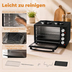 36L Mini-Backofen mit 2 Kochplatten, elektrischer Tischbackofen mit Umluft, 90–230 °C