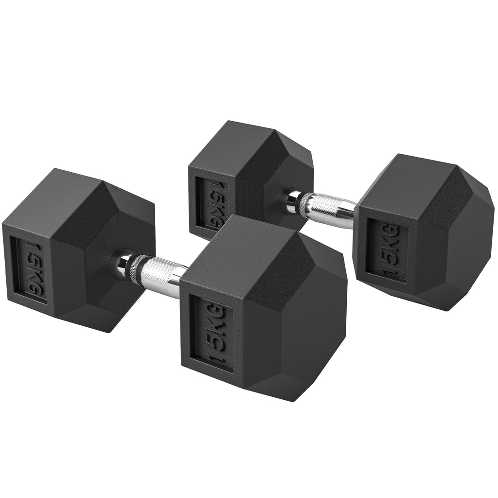 2x15KG Rubber Hex Dumbbell Portable Hand Weights Dumbbell Home Gym