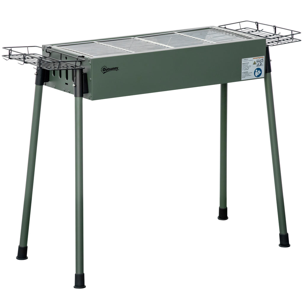 Holzkohlegrill, 2x Grillrost, 1x Kohlegitter, 2x Seitenkorb, rostfreier Stahl, dunkelgrün, 94 x 39 x 70 cm
