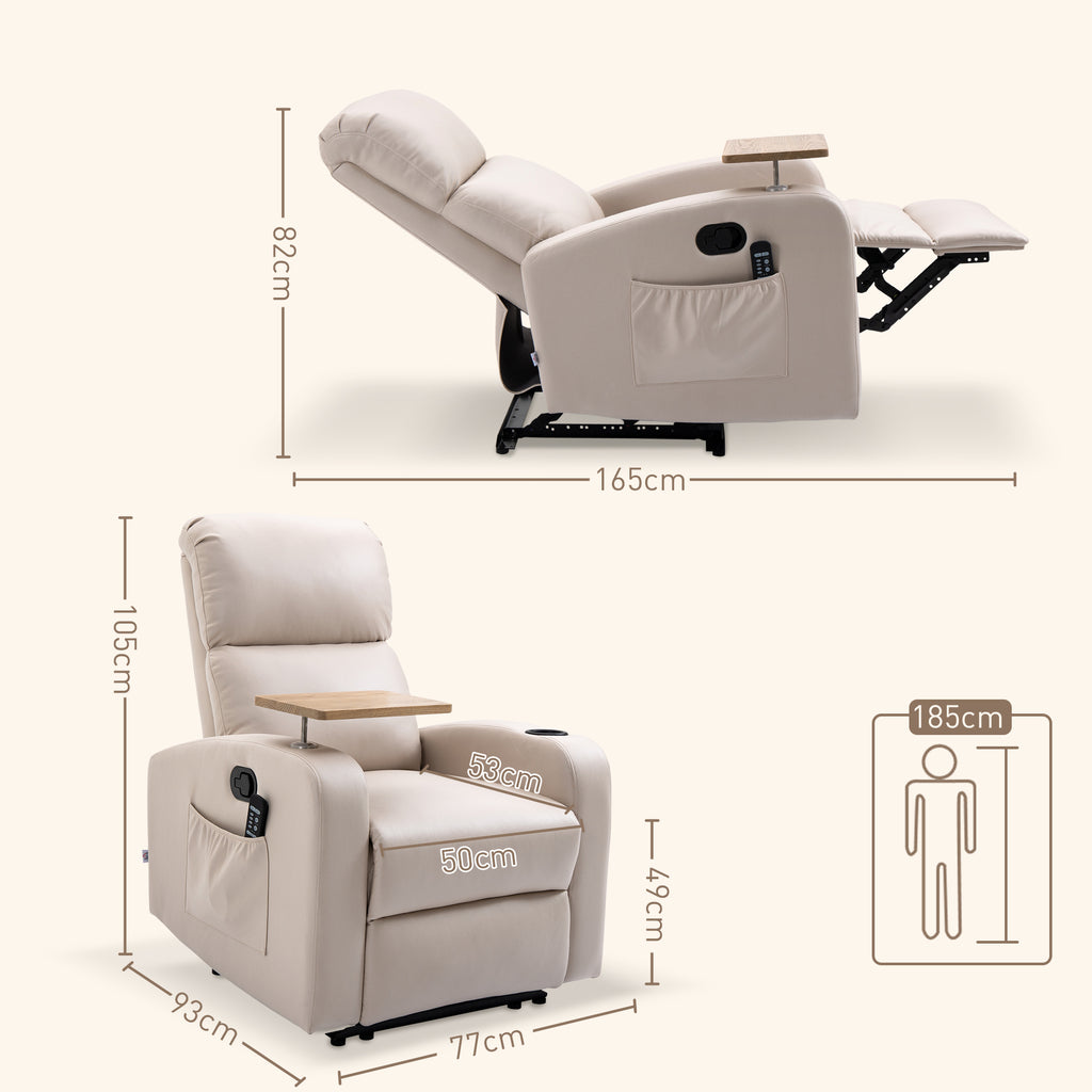 Massagesessel Relaxsessel Liegesessel, 1 Klapptisch, 1 Fußstütze; 77 cm x 93 cm x 105 cm, Beige