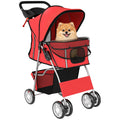 Dog Pram, Pet Stroller with Reflective Strips, Foldable Cat Stroller with 360° Swivel Wheels, Red