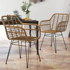 2-er-Set Stühle im Boho-Stil, Küchenstühle, PE-Rattan, 56 x 60 x 79 cm, Natur + Schwarz