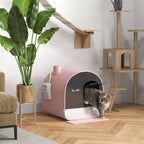 Hooded Cat Litter Box, Kitten Litter Tray, with Lid, Scoop, Filter, Flap Door, Pink