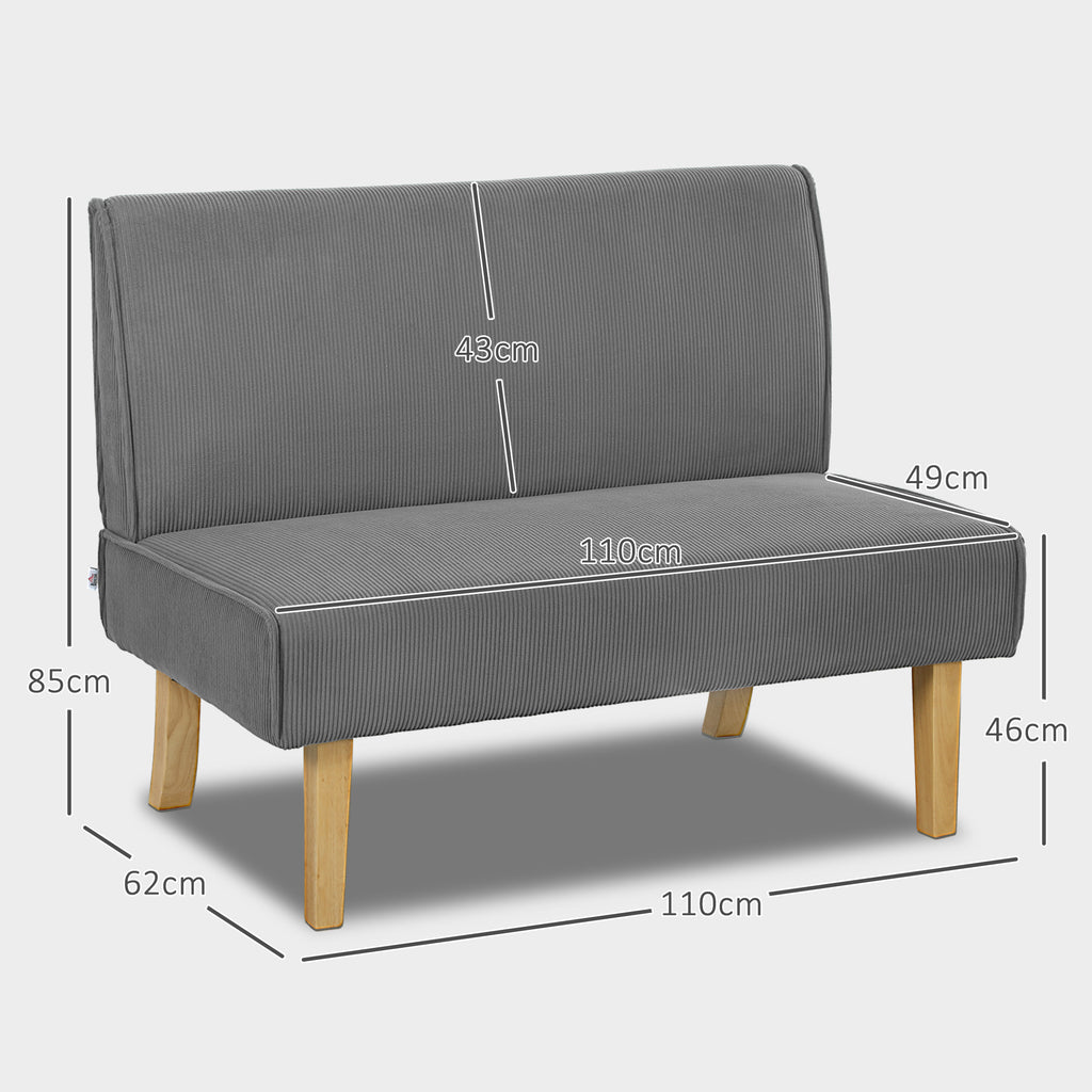 Zweisitzer-Sofa mit Cord-Bezug, dicker Polsterung und soliden Holzbeinen f¨¹r Wohnzimmer, Schlafzimmer, B¨¹ro, Grau