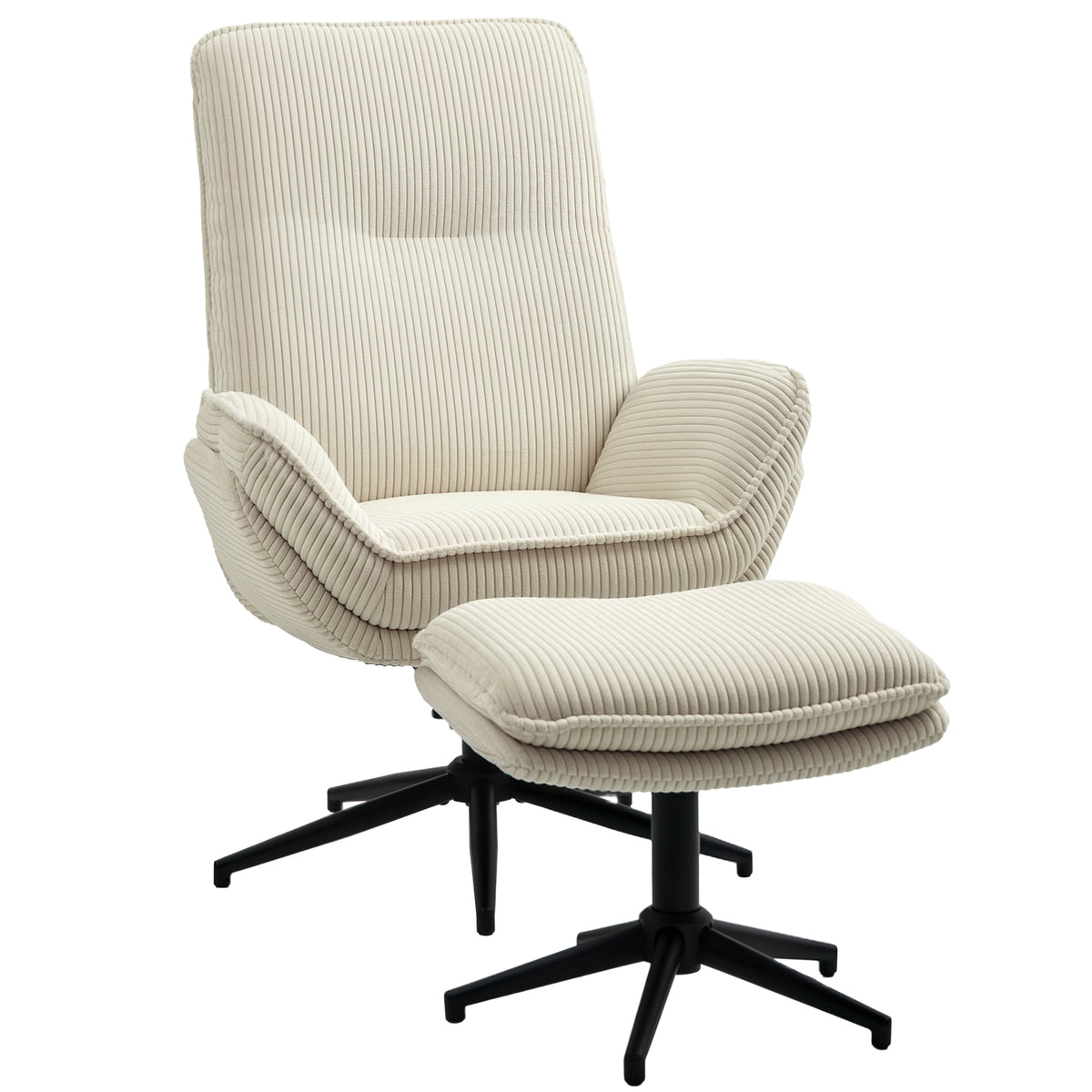 Drehbarer Polstersessel mit Fußhocker, Moderner Recliner-Sessel für Wohnzimmer, Schlafzimmer, Homeoffice, Beige