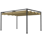 3x2m Metal Pergola with Retractable Roof, Garden Gazebo Canopy Shelter for Outdoor, Patio, Khaki
