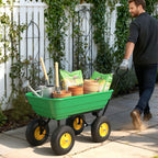 Gartenwagen mit Kippfunktion bis 200 kg Handwagen mit 75 Liter Kunststoffwanne Ziehgriff Luftbereifung Dunkelgrün