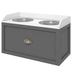 Stainless Steel Raised Dog Bowls, with 21L Storage Drawer for Large Dogs - Grey