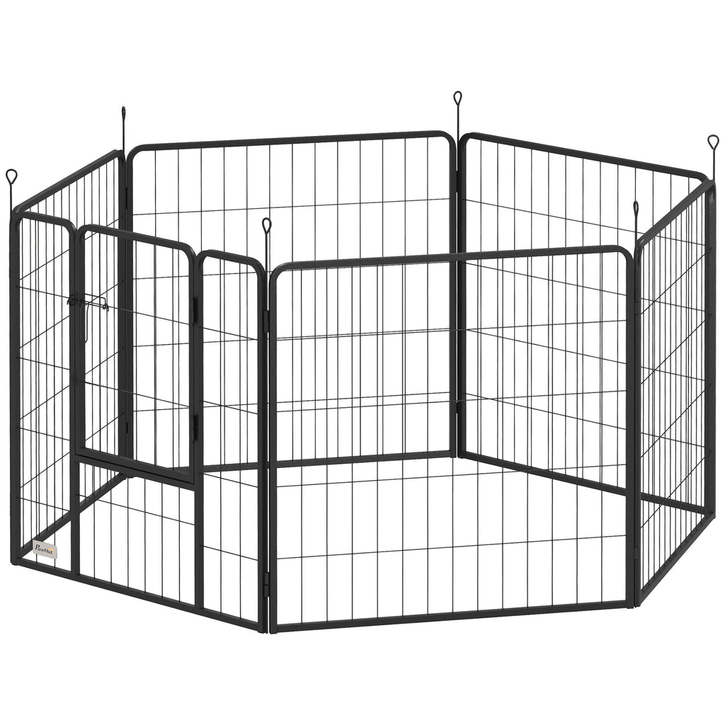 6 Panels Dog Playpen, Portable Detachable Puppy Pen with Door, for Medium Dogs, 80cm High, Grey