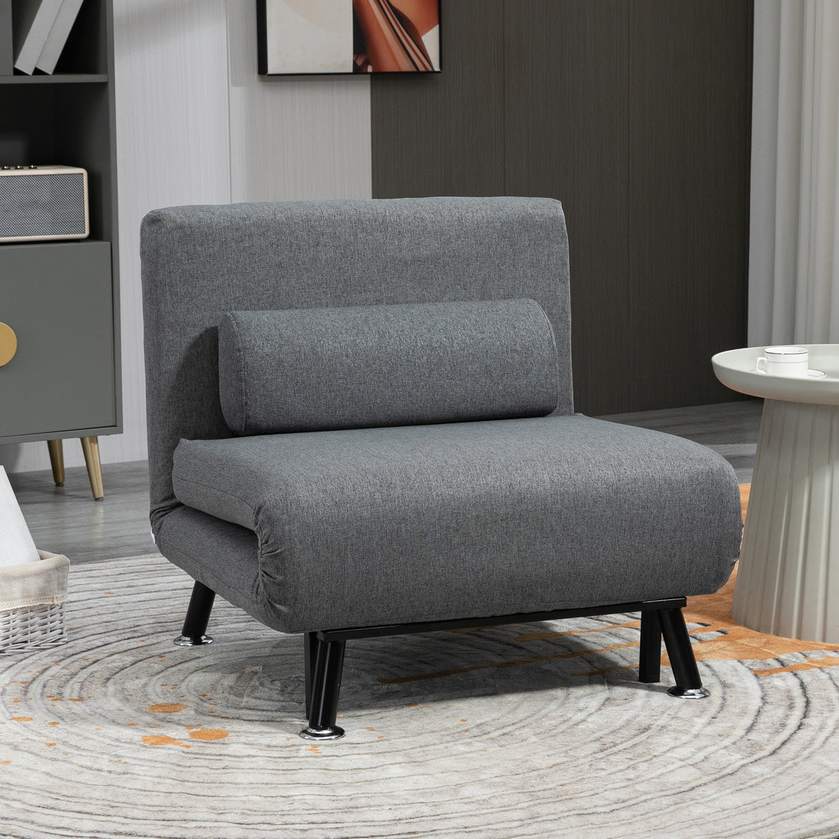 Klappsessel mit Bettfunktion, klappbarer Relaxsessel in Leinenoptik, Verstellbare R¨¹ckenlehne, 75 x 70 x 75 cm, Dunkelgrau