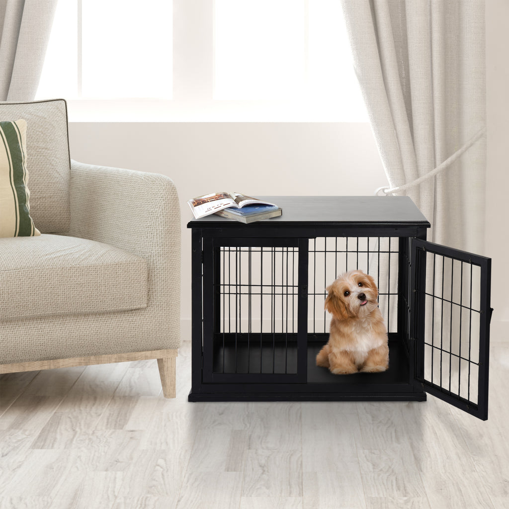 Transportbox für Hunde 58,5 cm x 81 cm x 66 cm Türen, MDF-Holz Eisen, 58, 5 cm x 81 cm x 66 cm, Schwarz