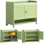 Pflanztisch mit Unterschrank aus Holz Outdoor Gartenschrank mit verzinkter Arbeitsplatte 3 Regalböden 88x40x70,5cm Grün
