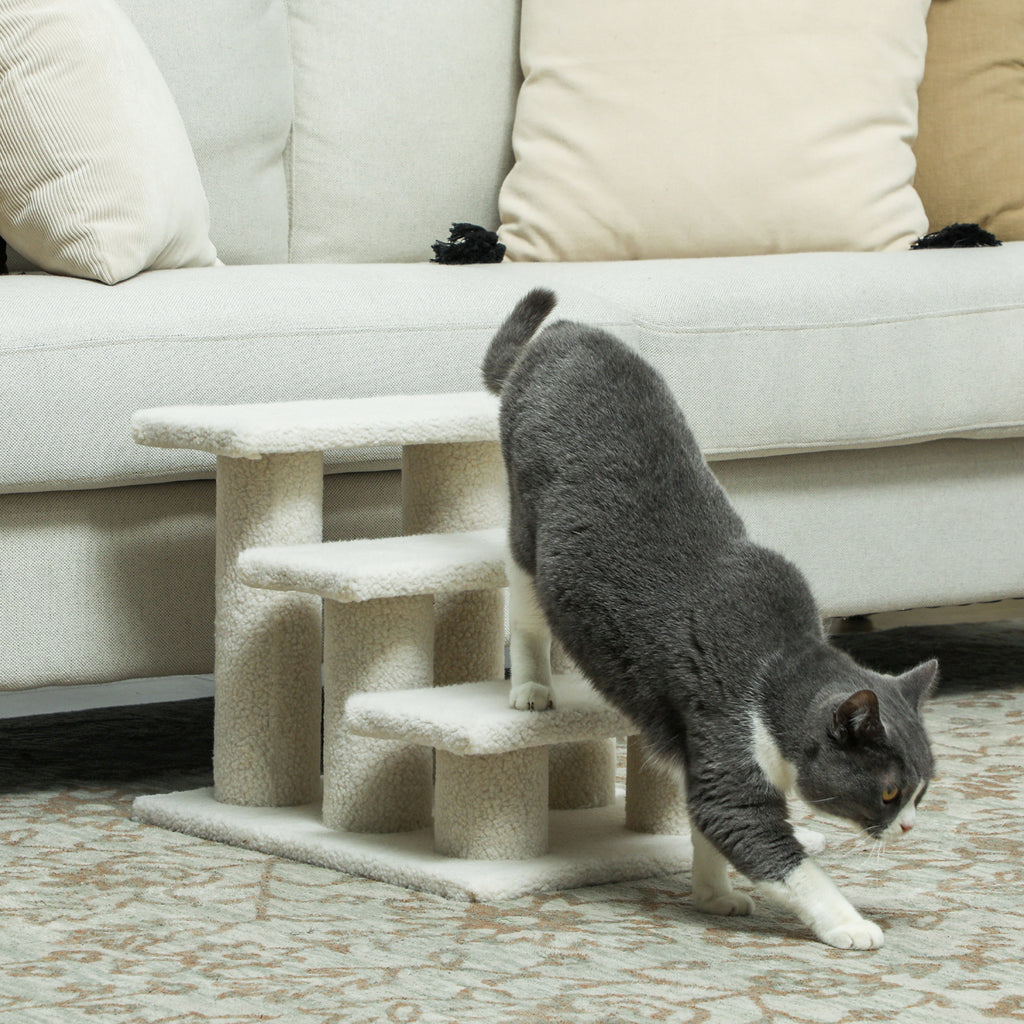 Katzentreppe 3 Stufen Tiertreppe Treppe für Katze Haustiertreppe Plüsch 45 x 35 x 34 cm cm Beige