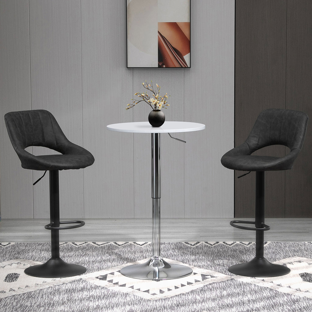 Barhocker 2er-Set, Lederoptik, drehbar, höhenverstellbar, Fußstütze, Metallrahmen, 47 x 52 x 87-109 cm, Grau