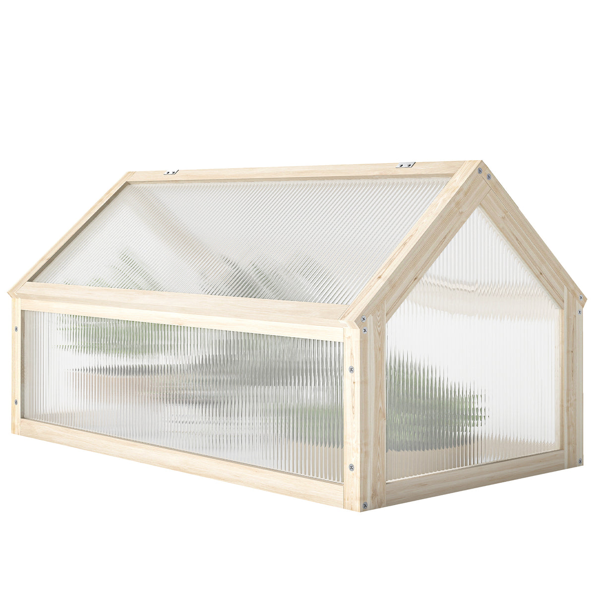 Wooden Cold Frame Garden Polycarbonate Greenhouse with Openable Top Cover, Grow House for Flowers, Vegetables, Plants, 90 x 52 x 50cm, Natural