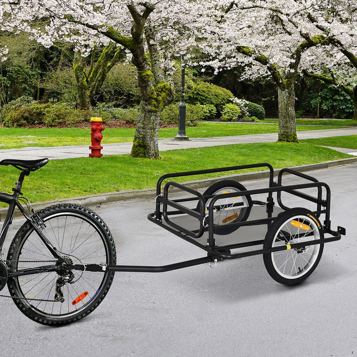 Bike Cargo Trailer in Steel Frame Extra Bicycle Storage Carrier with Hitch-Black