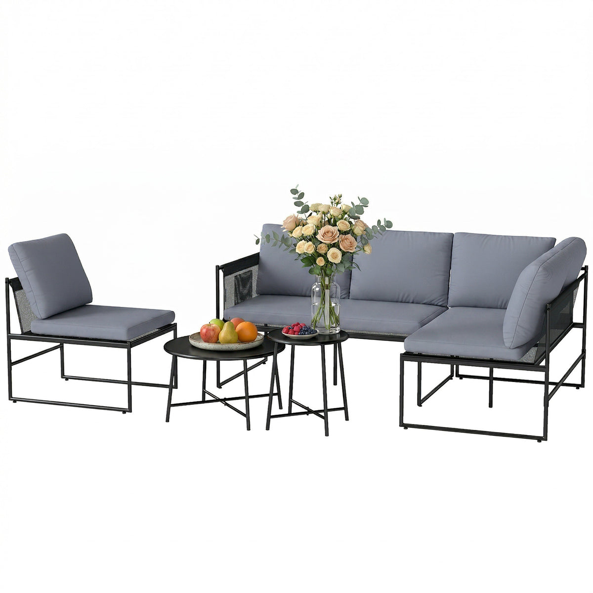 Lounge Gartenmöbel Set 4-5 Personen Gartenlounge Set mit 2 Sitzer Gartensofa Couchtisch Stuhl dick waschbar Kissen
