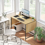 Klappbarer Computertisch mit 2 Ausziehplatten, viel Platz f¨¹r Monitore, Metallbeine, robuste Konstruktion, Eiche+Schwarz