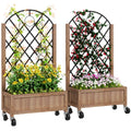 Wooden Planter, with Metal Trellis - Brown/Black