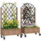 Wooden Planter, with Metal Trellis - Brown/Black