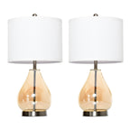 Tischlampe 2er-Set Tischleuchte mit Leinen-Lampenschirm, Glas tropfenförmigen Stangen, Nachttischlampe mit E27-Fassung, für Schlafzimmer, Wohnzimmer, Weiß