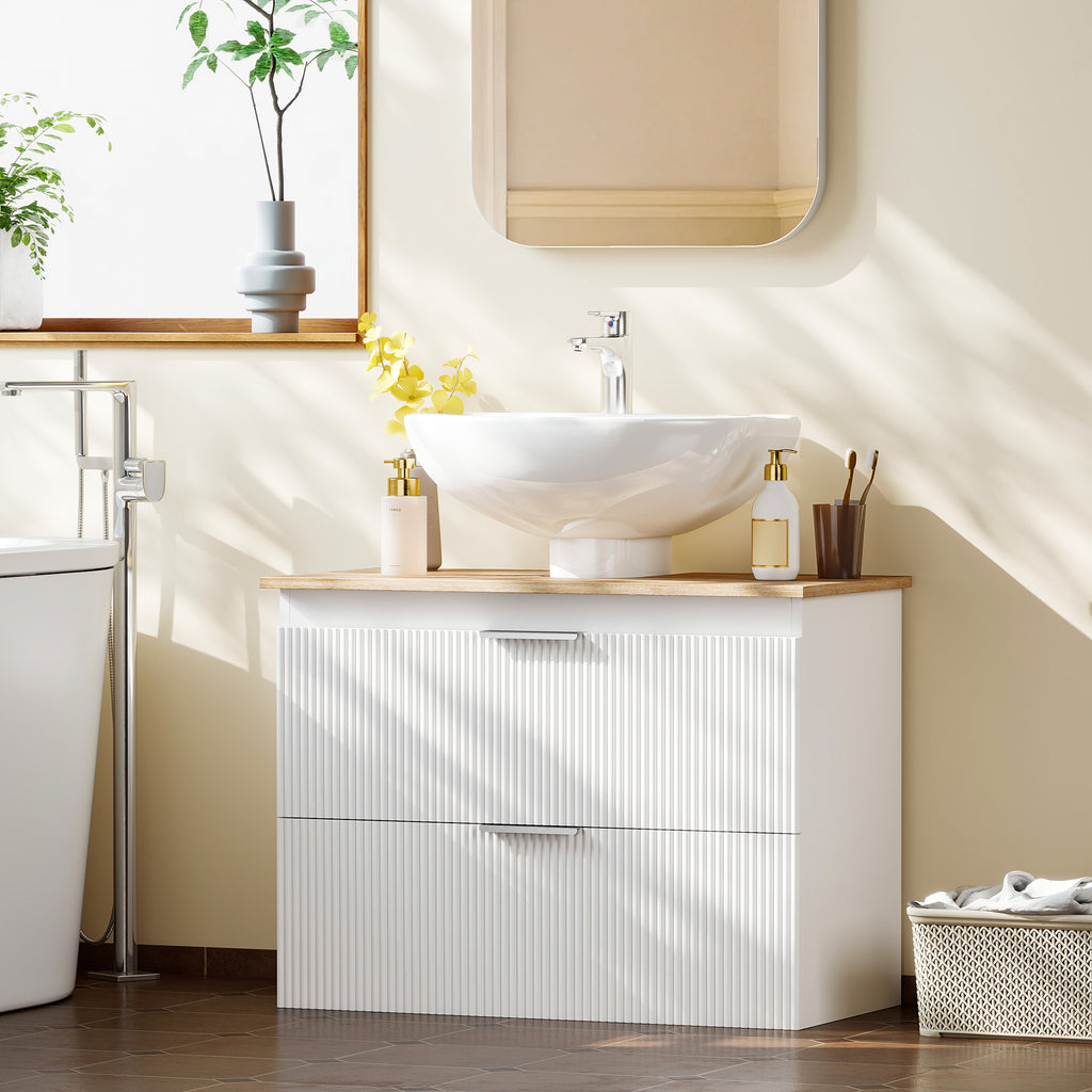 Unterschrank für das Badezimmer, 80 cm Schrank mit zwei großen Schubladen für Waschbecken mit oder ohne Sockel, Weiß