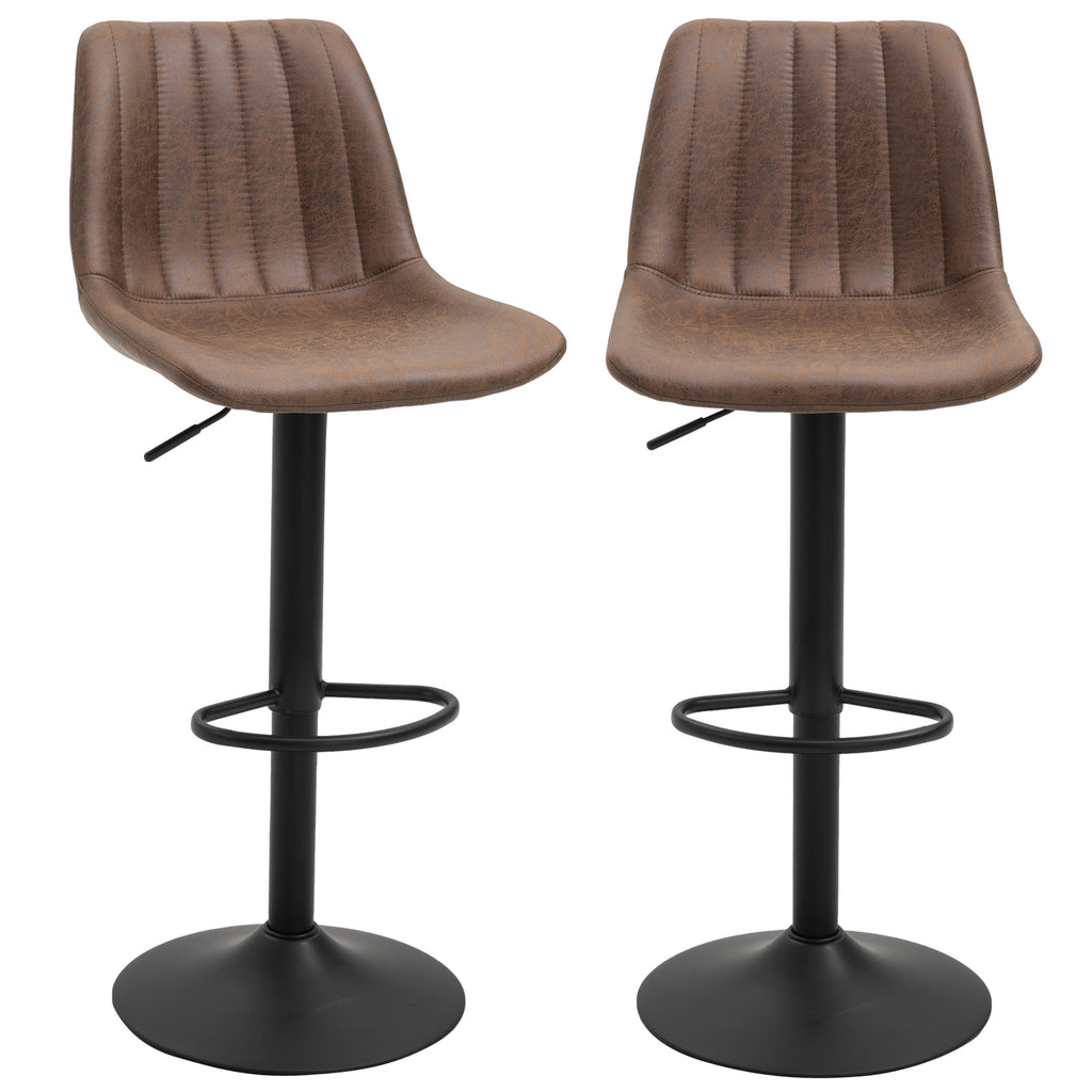 2er-Set Barhocker im Retrodesign, inkl. Fußstütze, höhenverstellbar, Gaslift, Braun + Schwarz