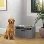 Raised Dog Bowl with Slow Feeder, Two Stainless Steel Dog Bowls, Drawer, for Large and Extra Large Dogs, Grey