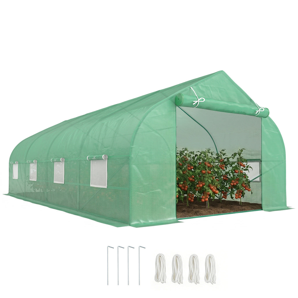 Gewächshaus ca. 6 x 3 x 2 m Foliengewächshaus mit Rollbar Reißverschlusstür 8 Netzfenster Stützstangen