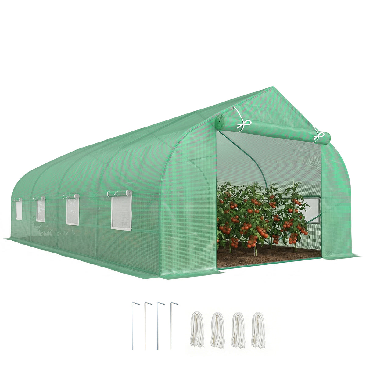 Gewächshaus ca. 6 x 3 x 2 m Foliengewächshaus mit Rollbar Reißverschlusstür 8 Netzfenster Stützstangen
