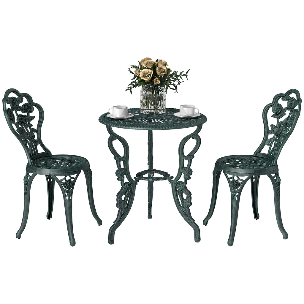 Bistroset Gartenset für 2 Personen Balkonmöbel Set Gussaluminium Antik Grün