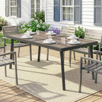 Outdoor Tisch für 6 Personen, Holzoptik, Metallrahmen, wetterfest, 145 x 85 x 72 cm, Grau