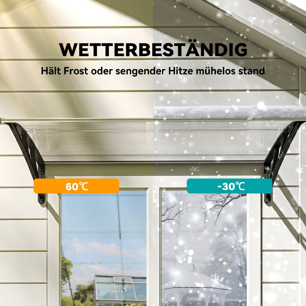 Vordach für Haustür/Fenster, wetterfest, transparent, Aluminium-Verbindungstangen/Polycarbonat, 110 x 60 x 18 cm