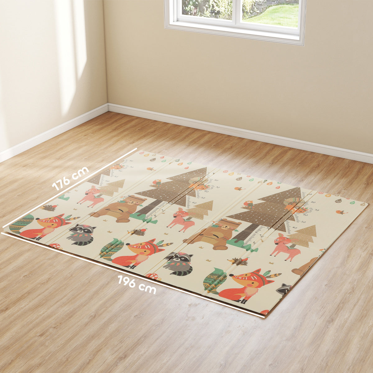 Baby Play Mat, Double Sideded Foldable Kids Crawling Mat, Reversible & Waterproof, Forest Theme