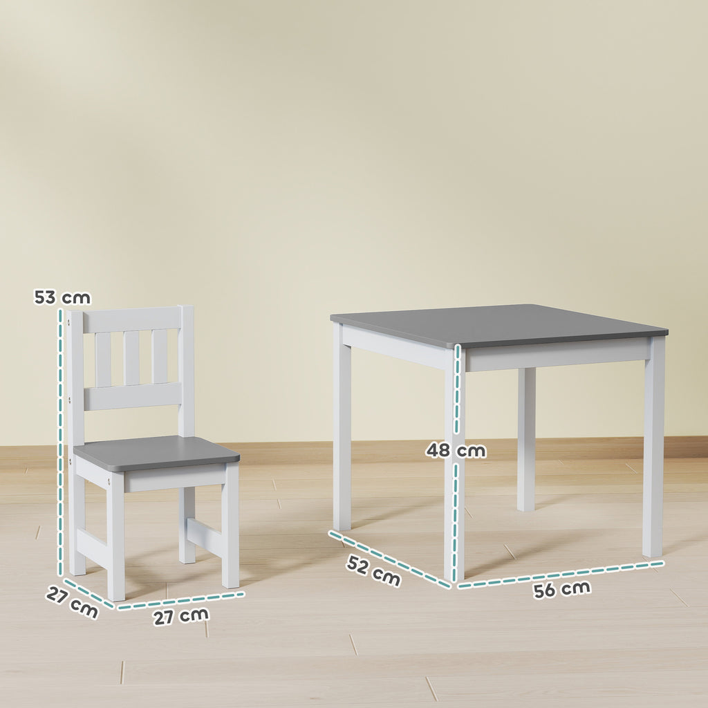 Kindertisch mit 2 Stühlen, 3tlg Kindersitzgruppe, Sitzgruppe für Kinder, Kindermöbel, 56 x 52 x 48 cm Grau