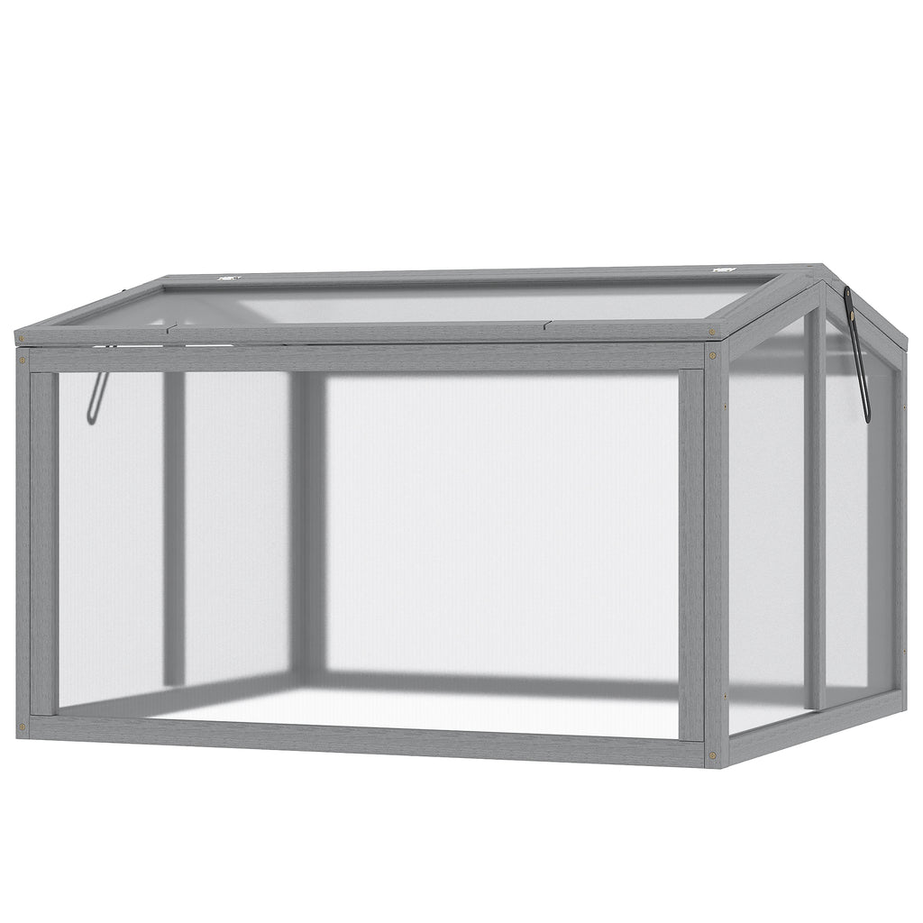 Frühbeet Treibhaus Gewächshaus Frühbeetkasten Pflanzenbeet mit Abdeckung aus Holz und Polycarbonat wetterfest Hellgrau 90 x 80 x 58 cm