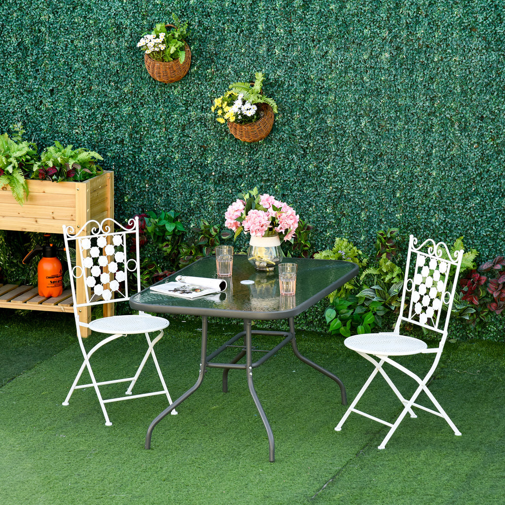 Garden Dining Table Glass Top Metal Frame with Parasol Hole Outdoor Balcony Grey 120L x 80Wcm