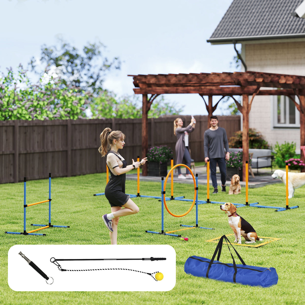 Agility Set Hunde 7-teilig Agility-Ausrüstung für Hundetraining Steckhürdenset für Spiele Training