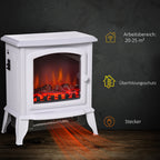 Elektrokamin freistehend, Flammeneffekt, 2 Heizmodi 1000W/2000W, gehärtetes Glas, Weiß, 36,5x24x45,5 cm