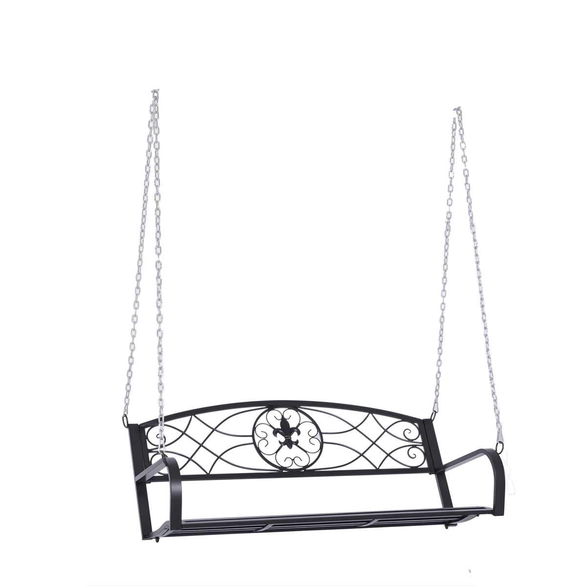 Hängebank 2-Sitzer Gartenschaukel Schaukelbank Hollywoodschaukel Schwebebank mit Ketten Metall Schwarz 132 x 63 x 58 cm