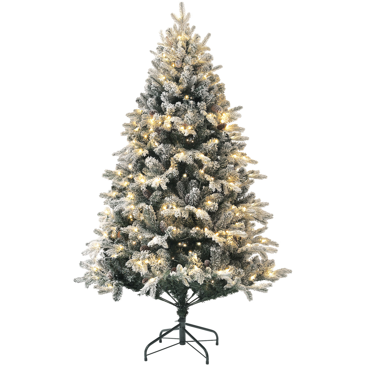 Künstlicher Weihnachtsbaum, 180 cm, LED-Lichter, schneebedeckt, flammenhemmend, Metall