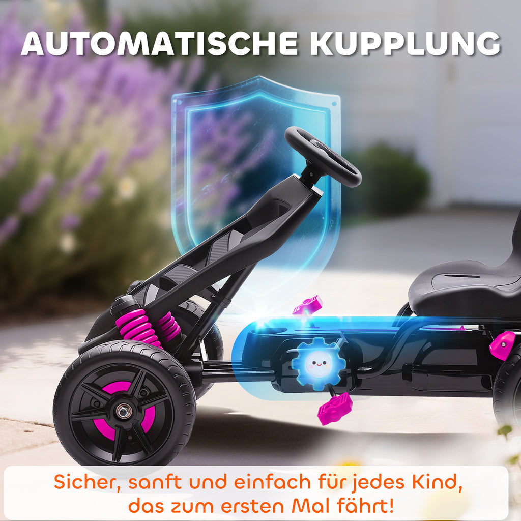 Pedal Go Kart for Kids Aged 3-6 Years, with Freewheel System, Brake, EVA Anti-Slip Wheels, Pink